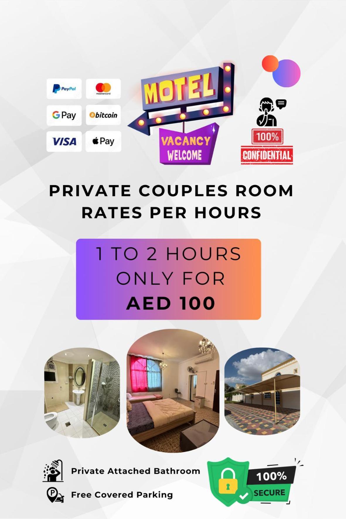 Love hotel Private Couples Attached Bathroom & Free Private Parking Hourly Rates Available